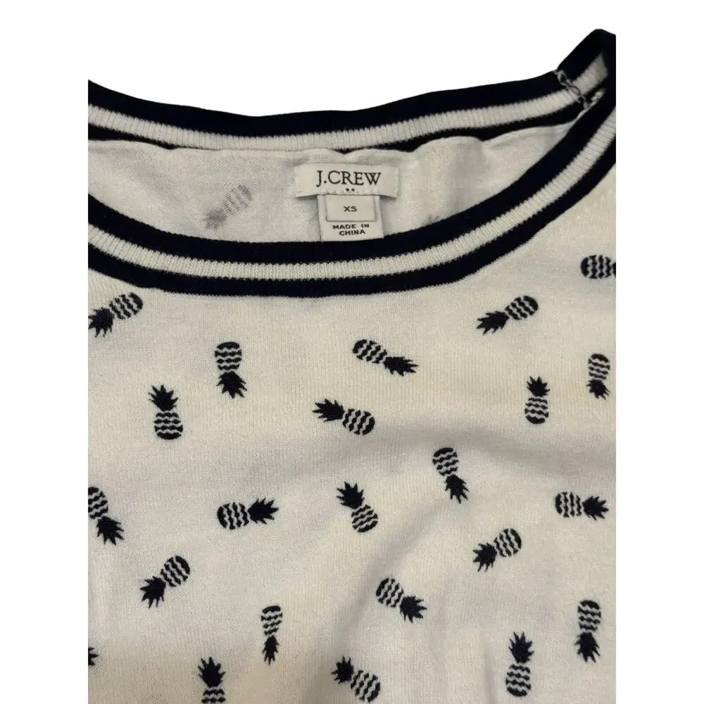 J. CREW Cotton Women’s XS Crew Neck Sweater Pineapple Print Prep Golf Cruise - Picture 7 of 9